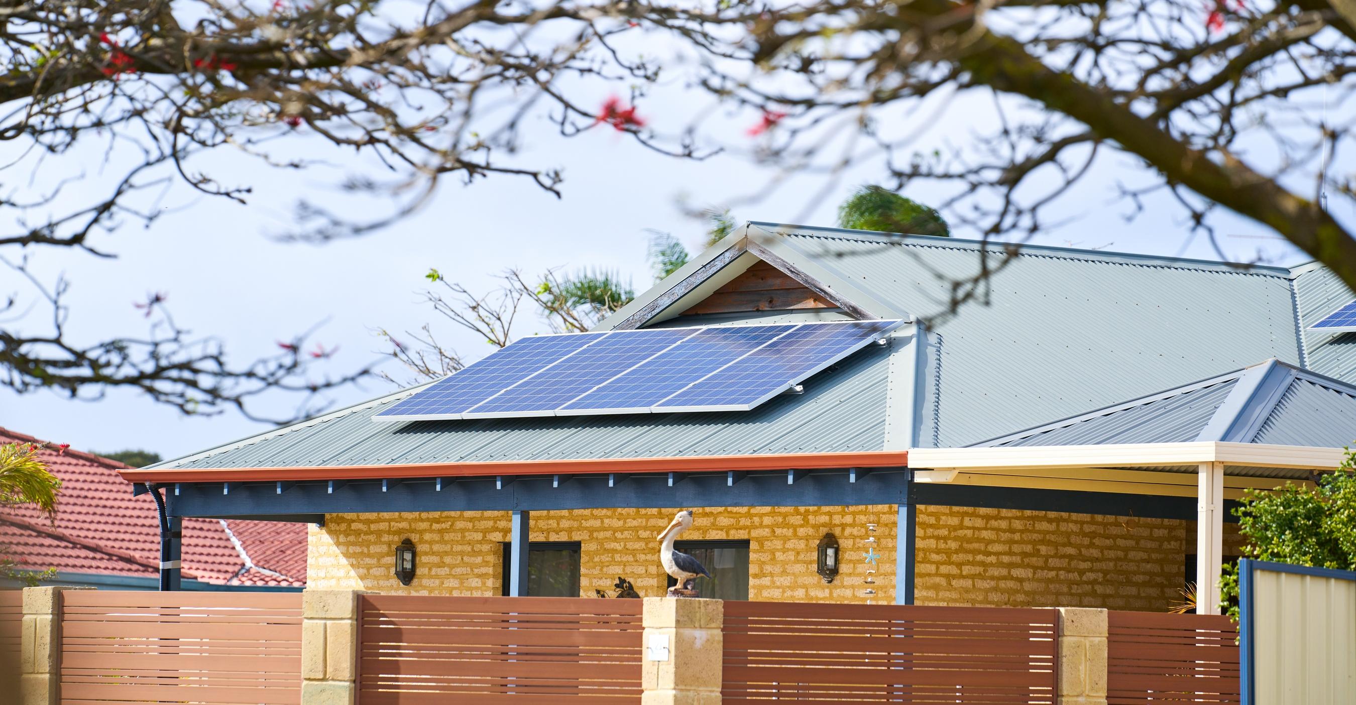 A shot of solar panels on a roof in Kennedy suburb in Western Australia